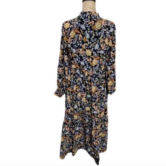 Lucky Brand Floral Print Maxi Dress Long Sleeve Ruffle Neckline Bohemian Style - Picture 4 of 10
